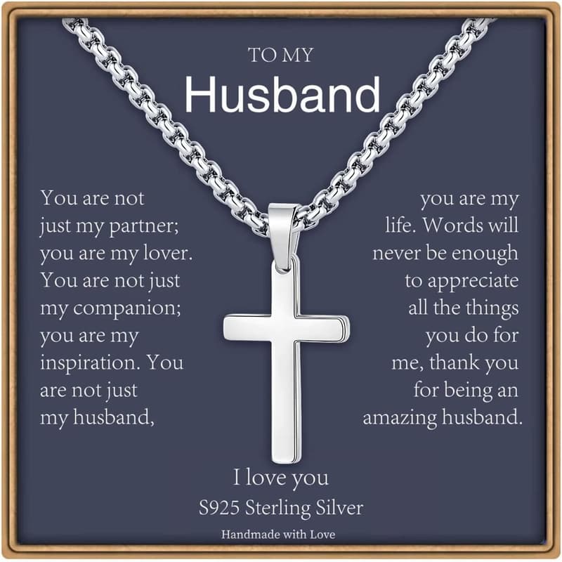 S925 Sterling Silver Cross Necklace for Men - Religious Gift