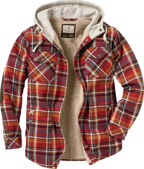 Men's Hooded Flannel Shirt Jacket - Berber Lined Camp Style