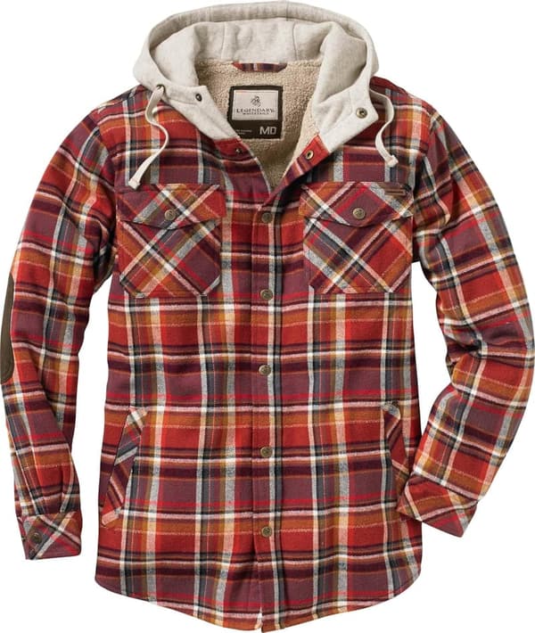 Men's Hooded Flannel Shirt Jacket - Berber Lined Camp Style