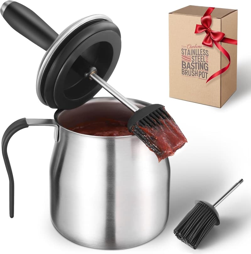Father's Day BBQ Basting Pot Set - Premium Stainless Steel, 32oz