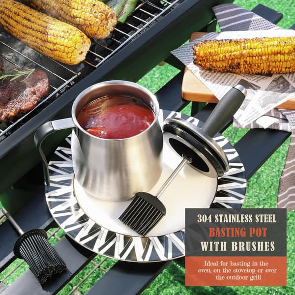 Father's Day BBQ Basting Pot Set - Premium Stainless Steel, 32oz