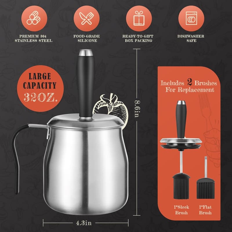 Father's Day BBQ Basting Pot Set - Premium Stainless Steel, 32oz