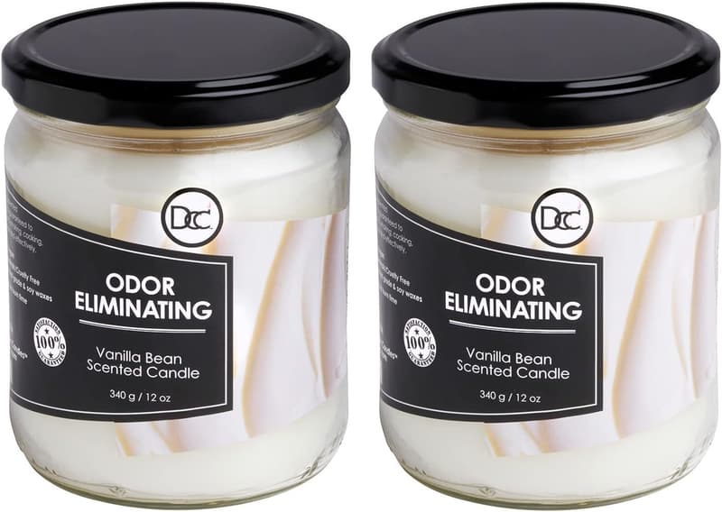 Vanilla Candle Set - Odor Eliminating Soy Blend - 80 Hour Burn