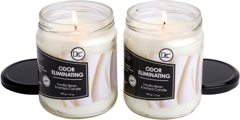 Vanilla Candle Set - Odor Eliminating Soy Blend - 80 Hour Burn