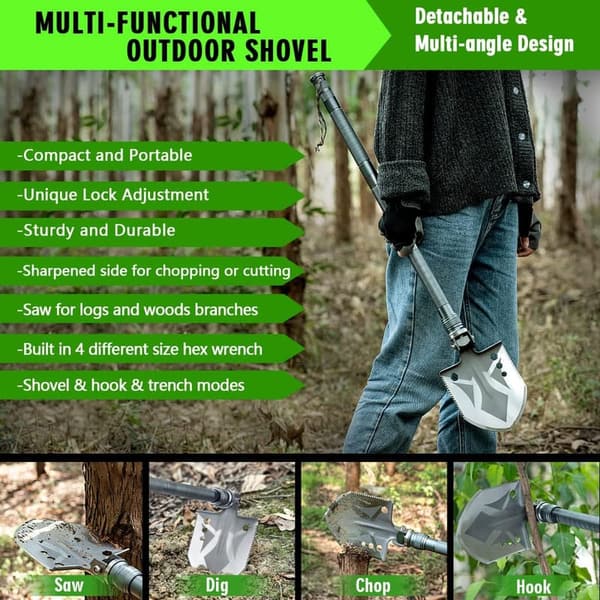 Multifunctional Tactical Shovel and Hatchet Combo for Camping