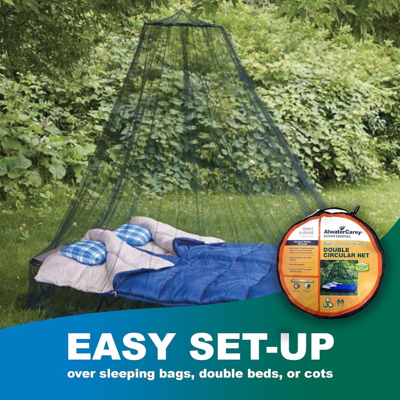 Green Double Circular Bed Mosquito Net with Insect Shield Repellent