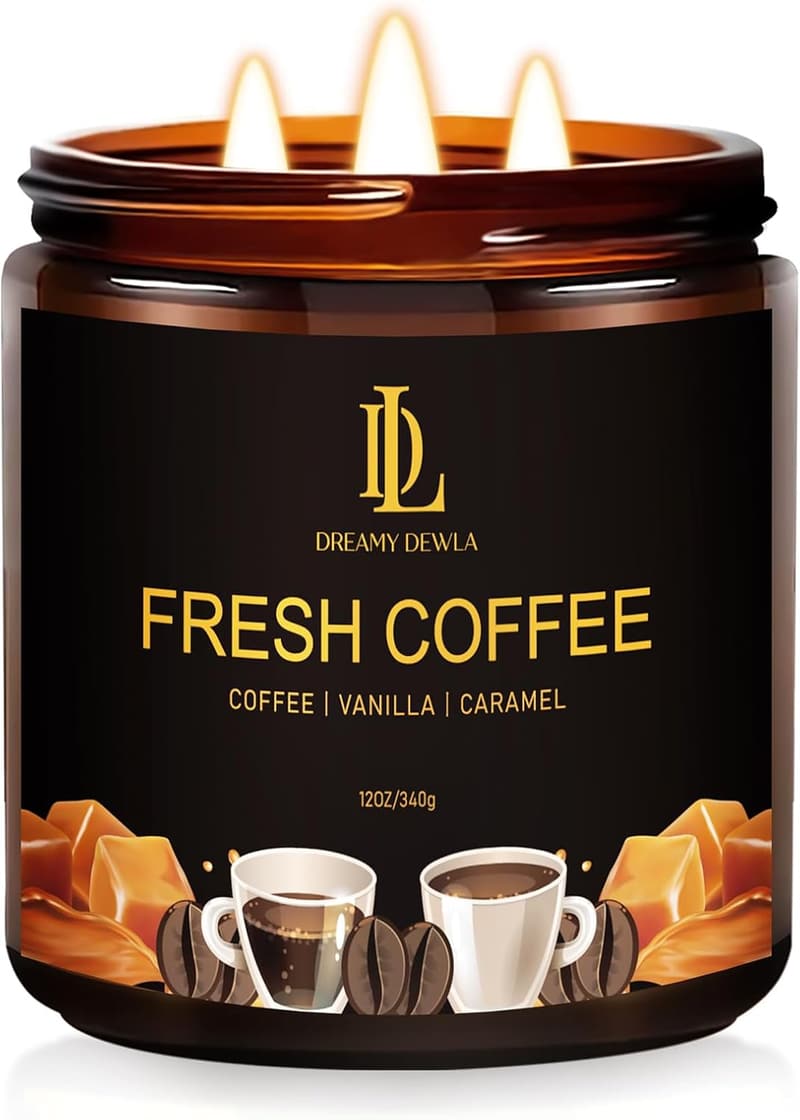 Large Fresh Coffee Scented Candle, 12oz - Long Lasting 3 Wick