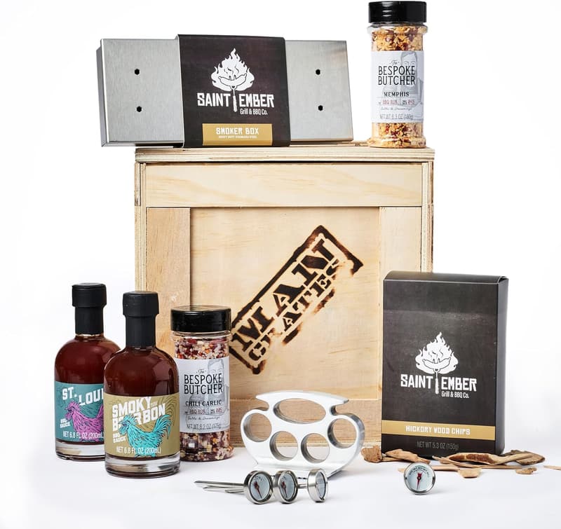 Grill Master Gift Set with Smoker Box, Thermometer, and Rubs
