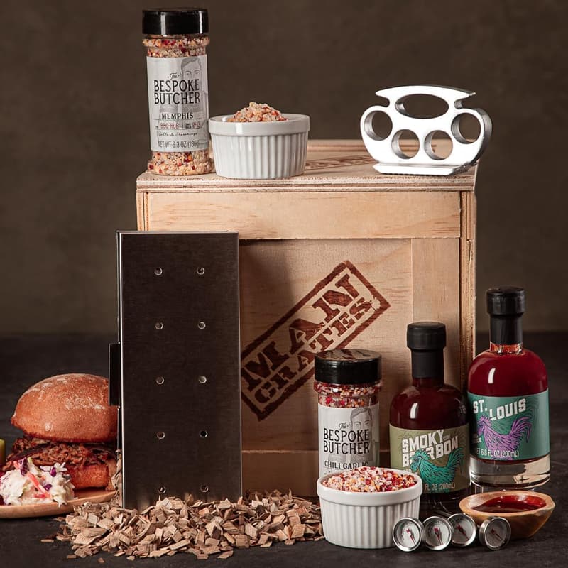 Grill Master Gift Set with Smoker Box, Thermometer, and Rubs