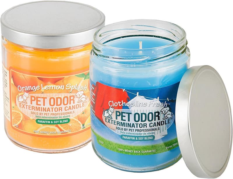 Pet Odor Exterminator Jar Candles - Orange Lemon Splash & Fresh Clothesline, 13 oz Each