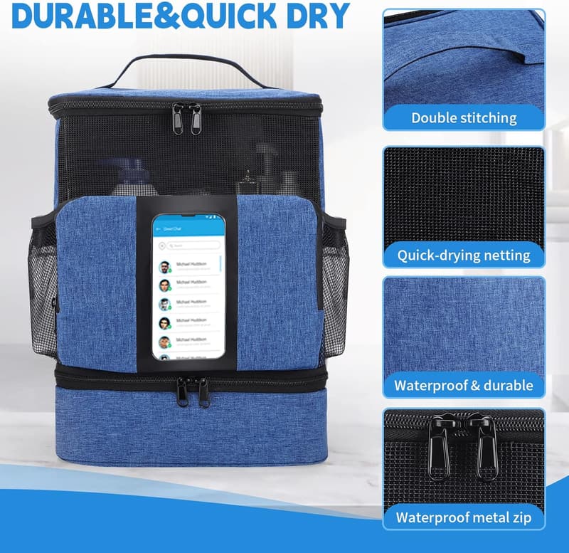 Portable Large-Capacity Shower Caddy for College Students (Blue)