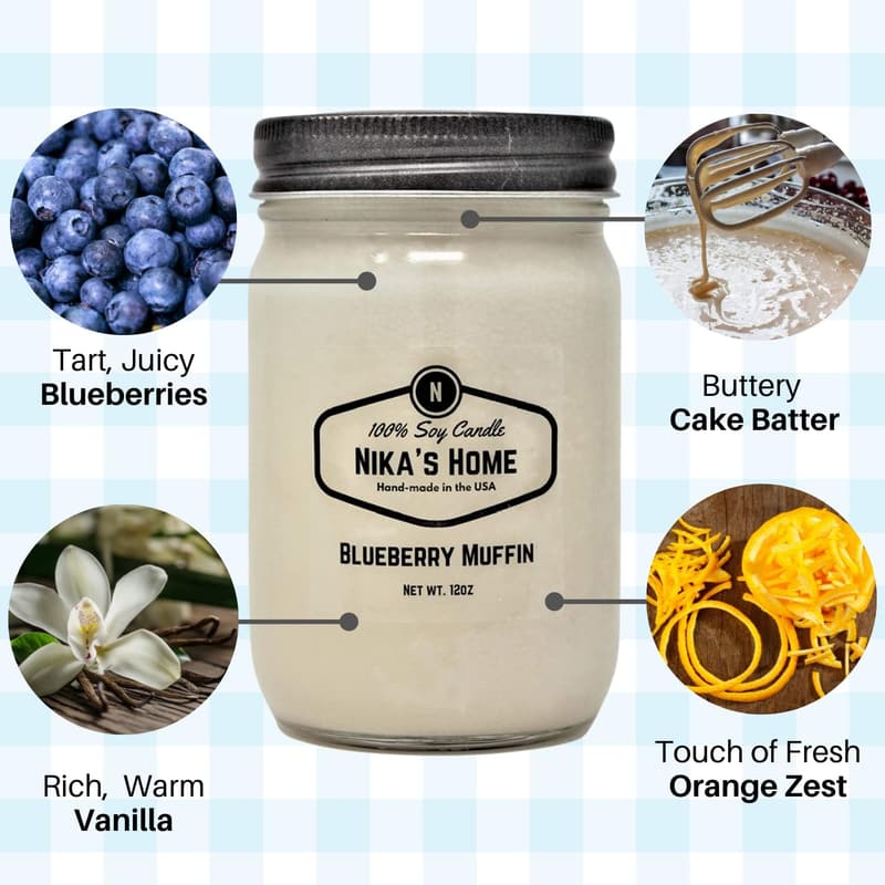 Hand-Poured Blueberry Muffin Soy Candle - 12oz Mason Jar