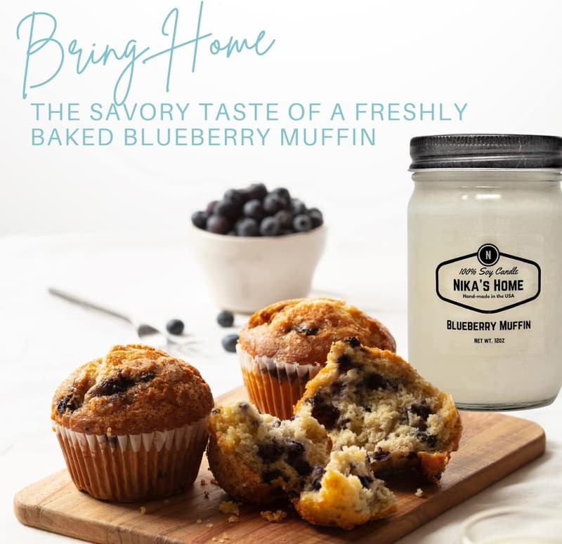 Hand-Poured Blueberry Muffin Soy Candle - 12oz Mason Jar