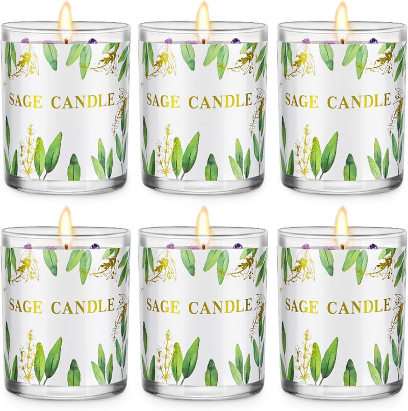 Sage Scented Candles Gift Set with Healing Crystals for Women