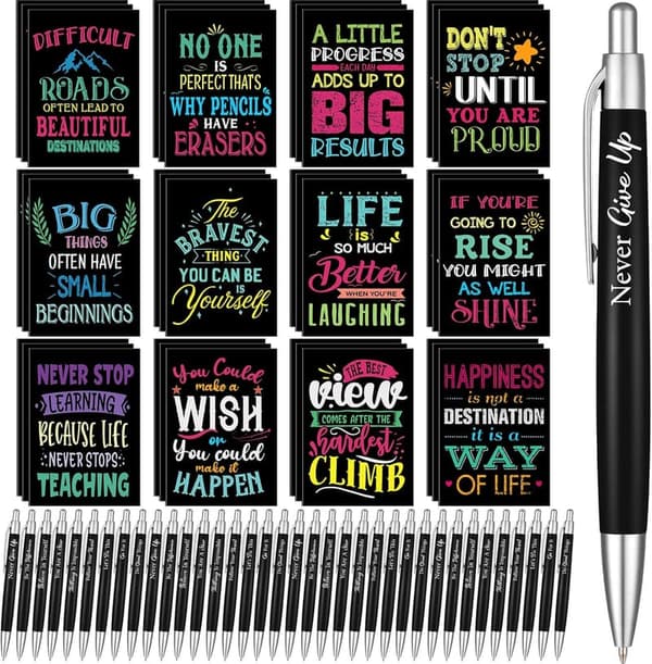 Inspirational Gift Set: 72 Motivational Pens & Notepads for Women