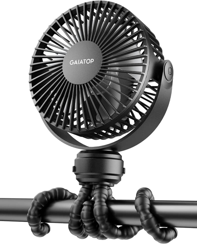 Portable Battery-Operated Stroller Fan with 360° Flexibility