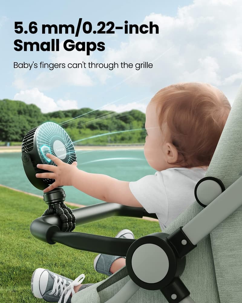 Portable Battery-Operated Stroller Fan with 360° Flexibility