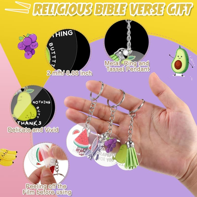 Employee Appreciation Keychains - 45 Pcs Acrylic Fruit Pun Set