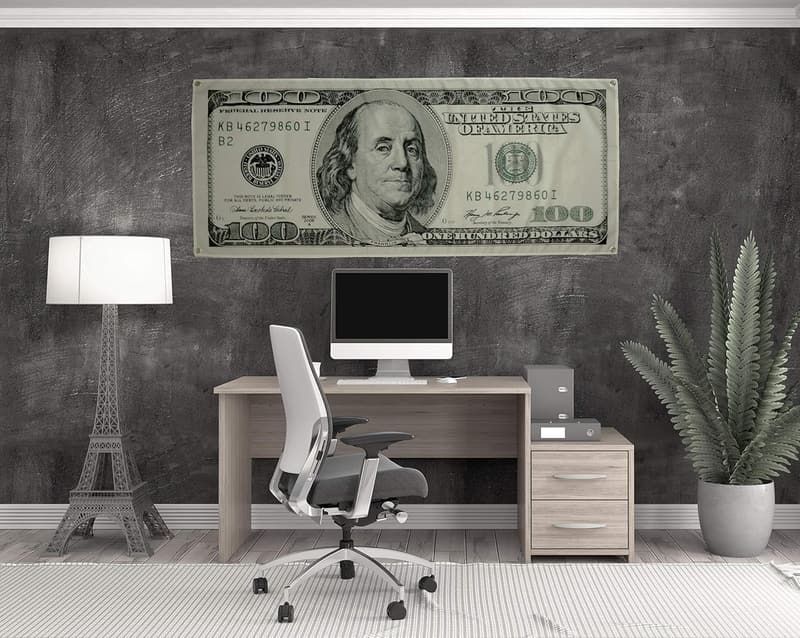 Life-Size Motivational $100 Bill Wall Flag for Men's Decor