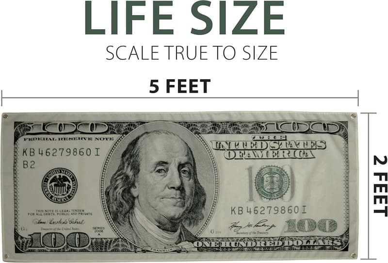 Life-Size Motivational $100 Bill Wall Flag for Men's Decor