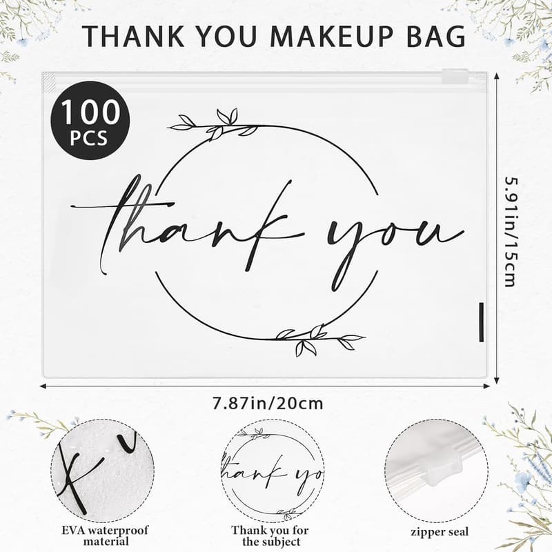 Thank You Makeup Bags - 100 Pcs Clear Cosmetic Bags for Women