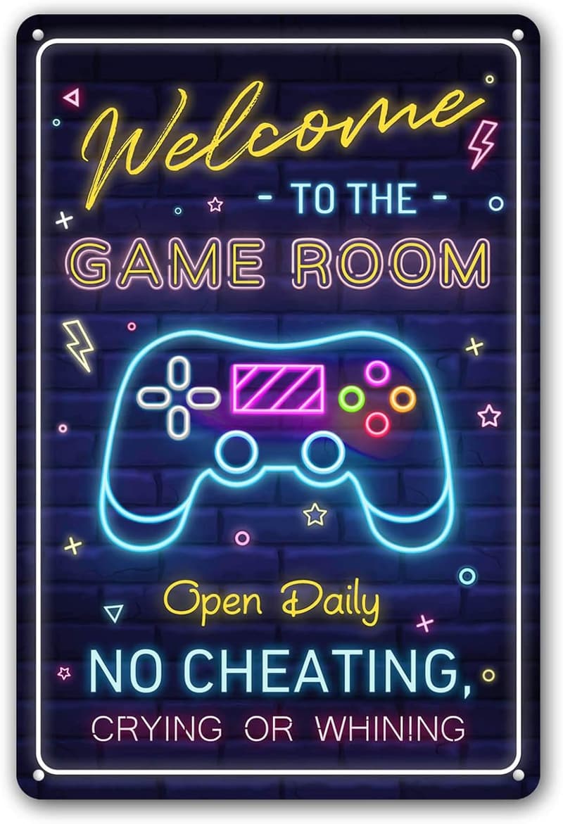 Game Room Sign - Cool Gaming Wall Decor for Boys and Teens, 12x8 Inch