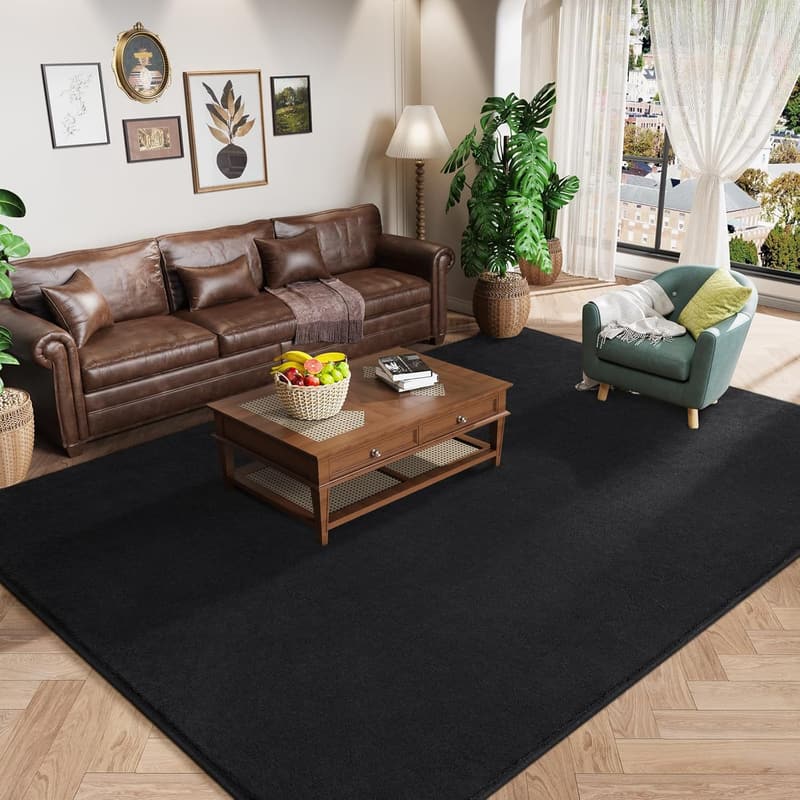Fluffy Black Memory Foam Area Rug for Kids' Rooms - 4x6 Feet