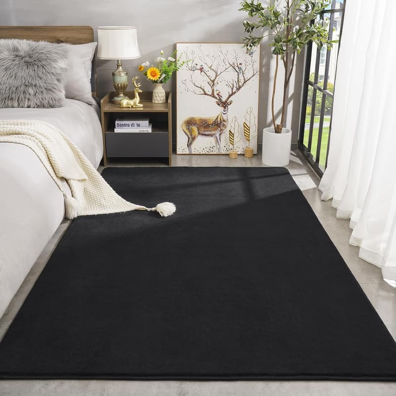 Fluffy Black Memory Foam Area Rug for Kids' Rooms - 4x6 Feet