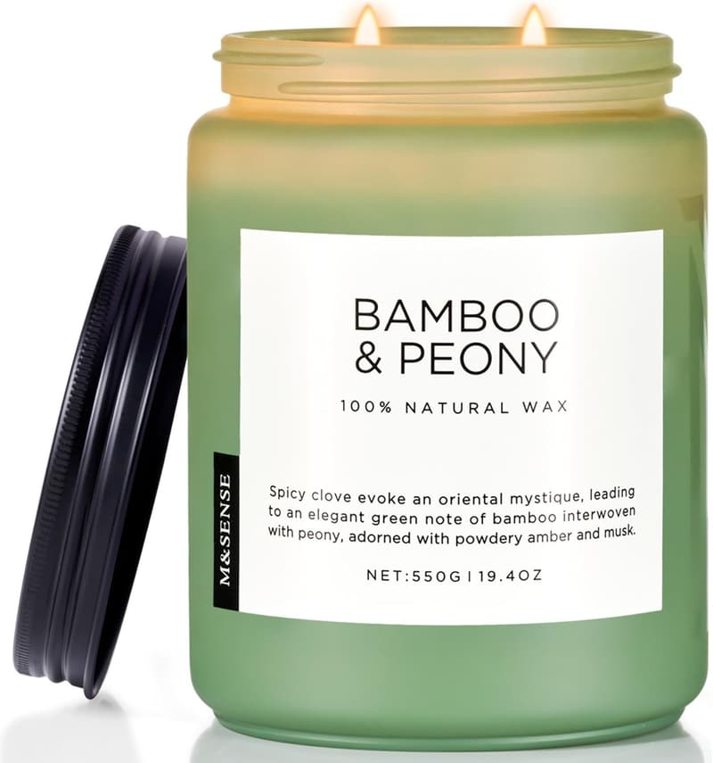 Bamboo Peony Scented Soy Candle for Women - 19.4 oz, 110 Hour Burn