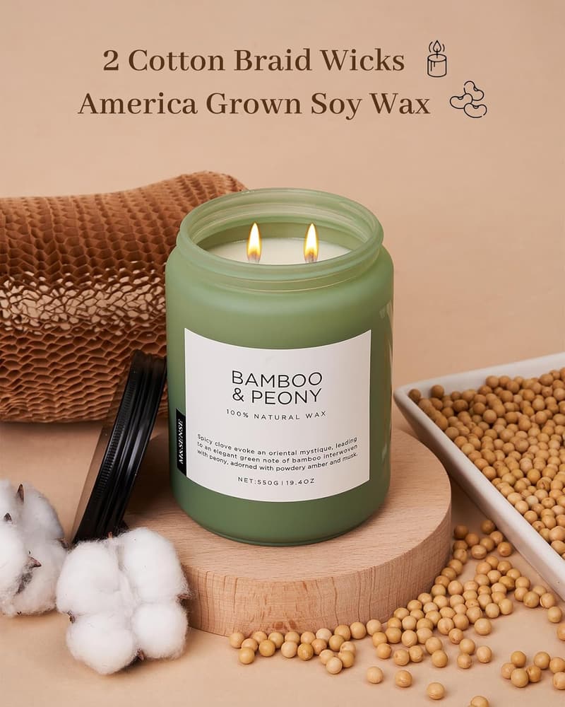 Bamboo Peony Scented Soy Candle for Women - 19.4 oz, 110 Hour Burn