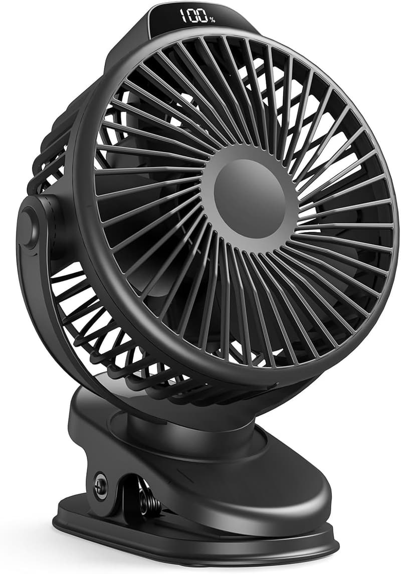 Rechargeable Portable Clip-On Fan with LED Display