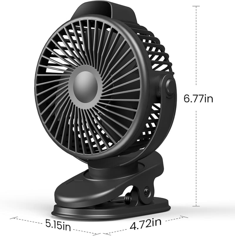 Rechargeable Portable Clip-On Fan with LED Display