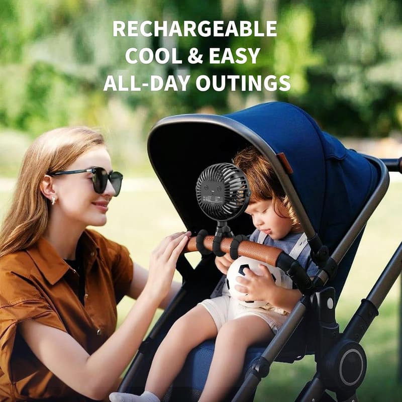 Portable Battery-Operated Tripod Stroller Fan with 3 Speeds