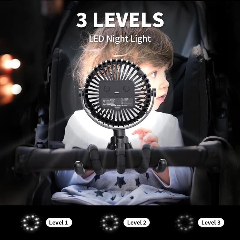 Portable Battery-Operated Tripod Stroller Fan with 3 Speeds