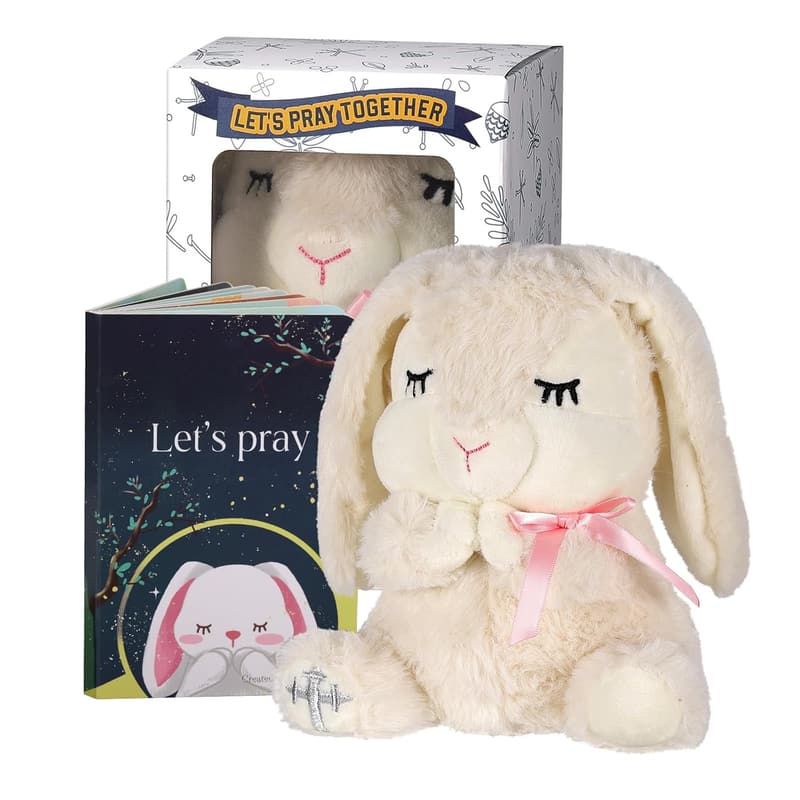 Baptism Gift Set for Girls: Plush Bunny & Let's Pray Book
