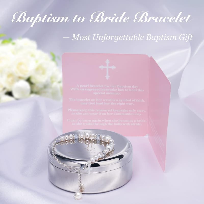 Sterling Silver Baptism Bracelet with Cultured Pearls for Girls
