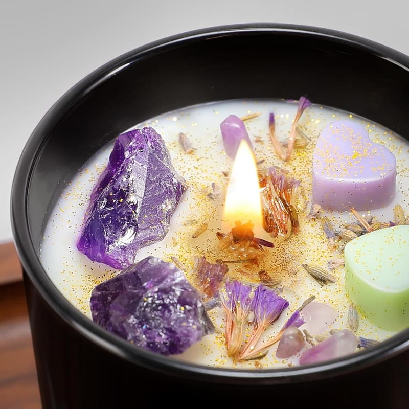 Get Well Candle with Healing Crystals - Lavender, 10 oz