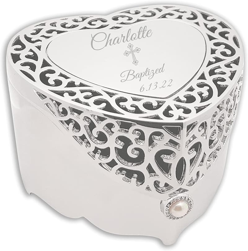 Personalized Silver Baptism Keepsake Box for Infant Girls