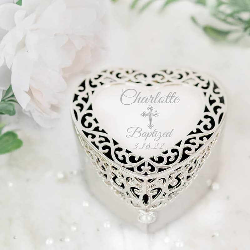 Personalized Silver Baptism Keepsake Box for Infant Girls
