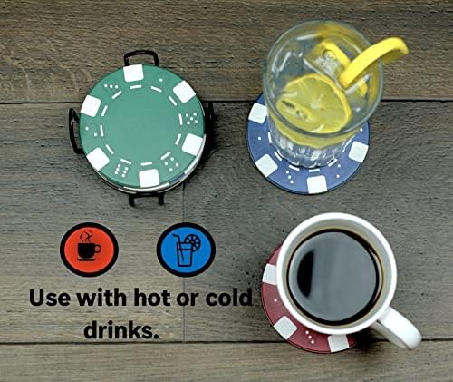 Casino-Themed Drink Coasters with Holder - Great for Men