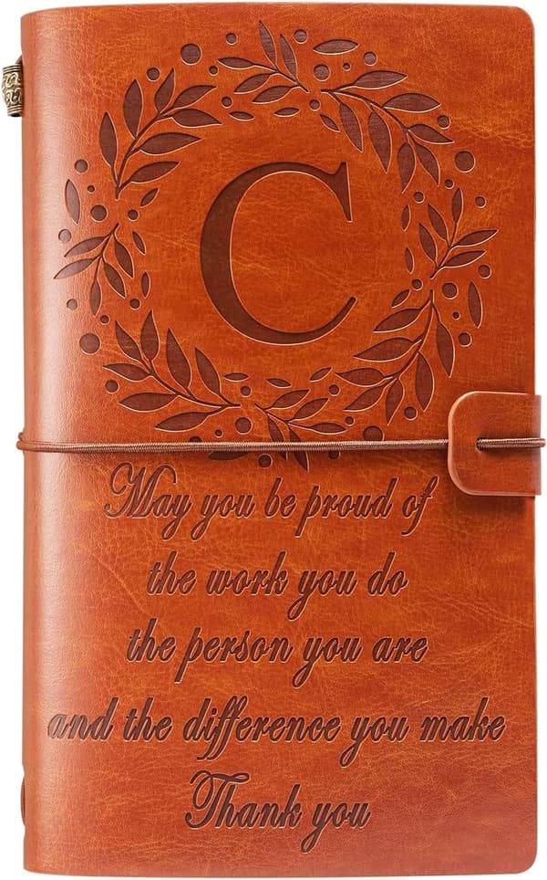 Monogrammed Leather Journal - Inspirational Thank You Gift for Women