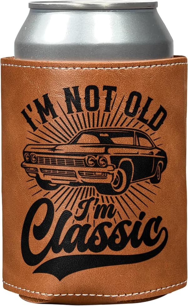 Classic Leather Can Cooler Sleeve - Perfect for Dad's Birthday
