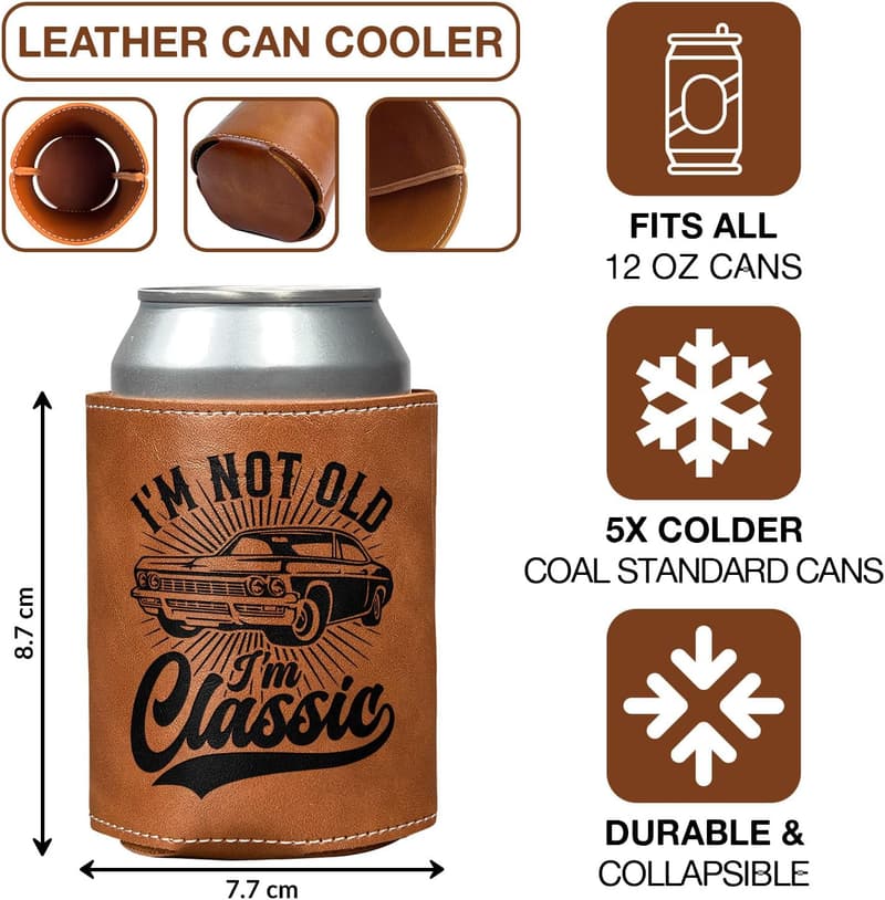 Classic Leather Can Cooler Sleeve - Perfect for Dad's Birthday