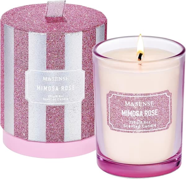 Rose Scented Soy Candle Gift for Women - 8.8 oz Glitter Jar