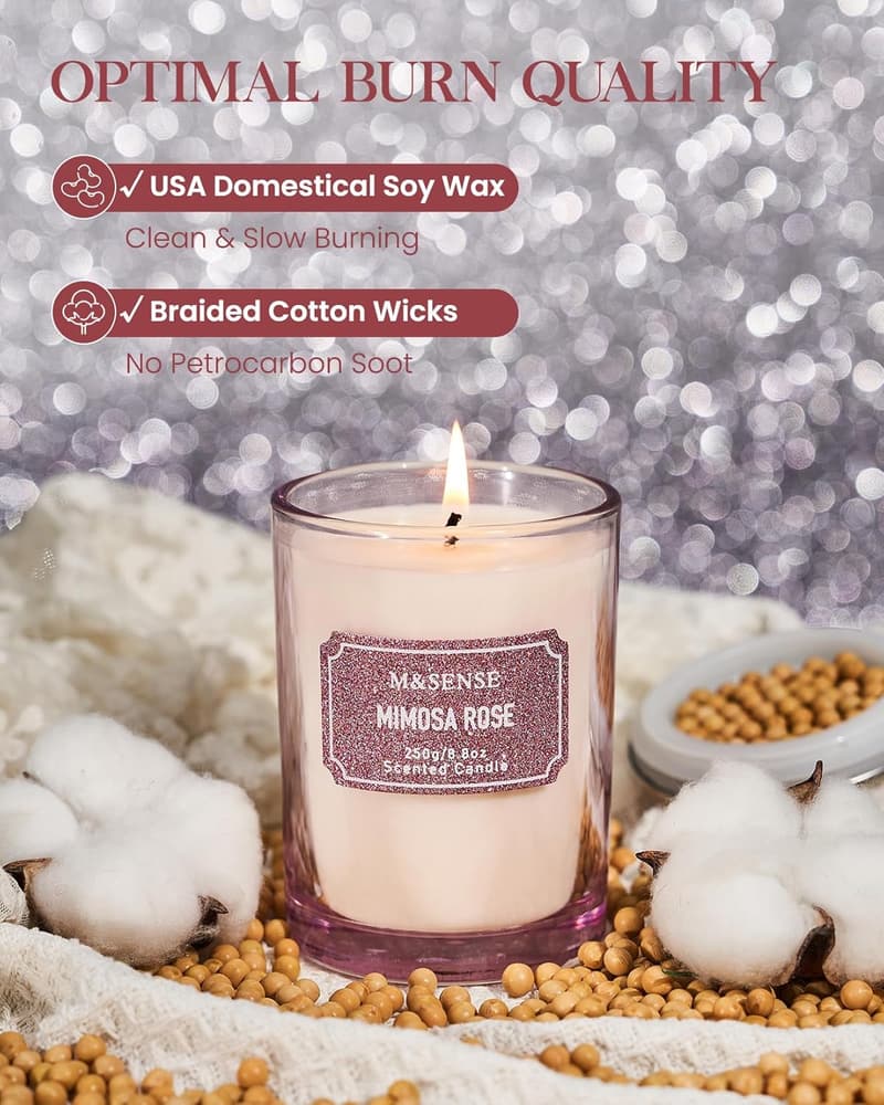 Rose Scented Soy Candle Gift for Women - 8.8 oz Glitter Jar