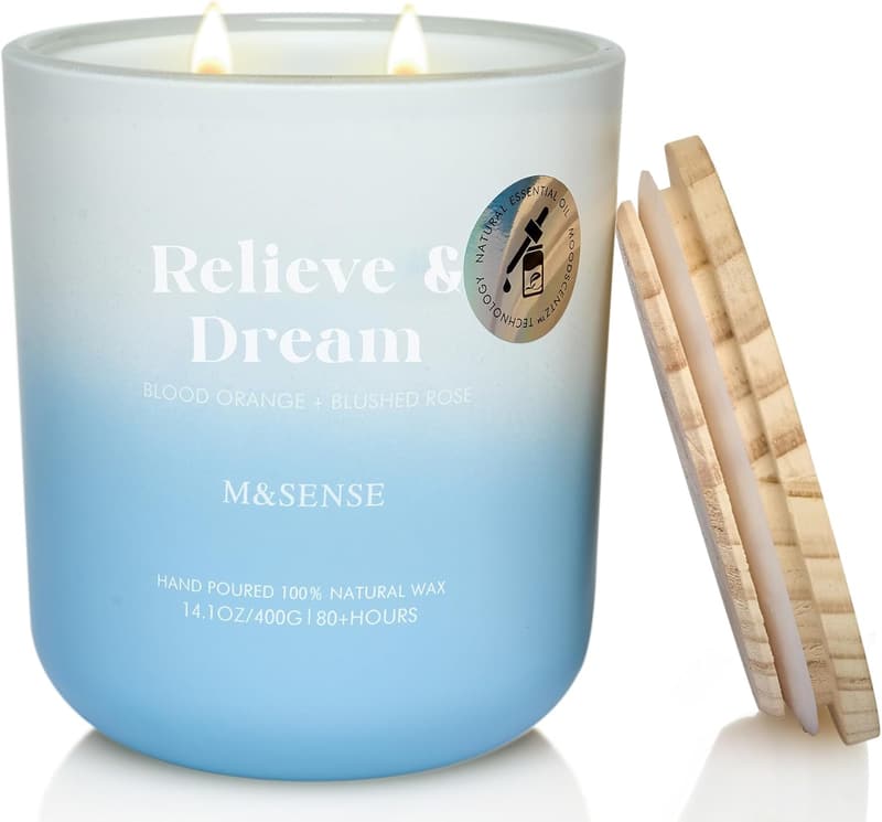 Aromatherapy Candle for Stress Relief - Blood Orange & Rose, 14.1oz