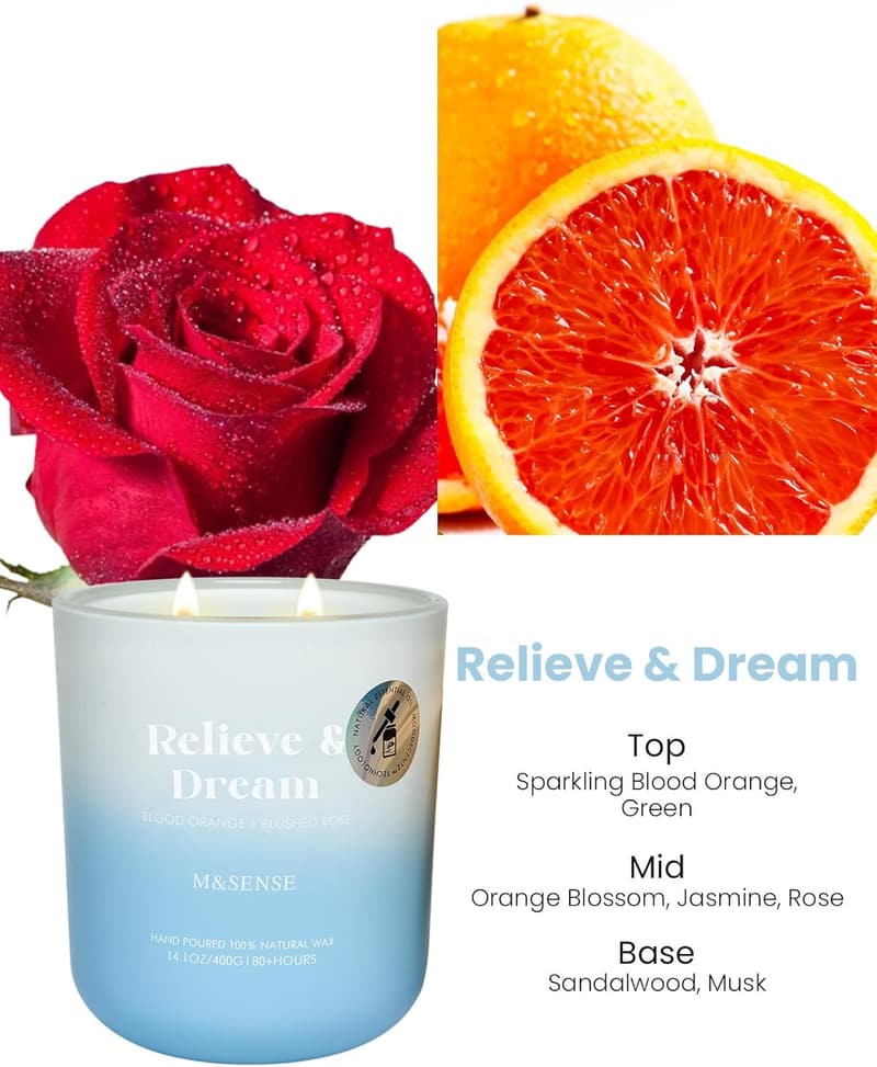Aromatherapy Candle for Stress Relief - Blood Orange & Rose, 14.1oz