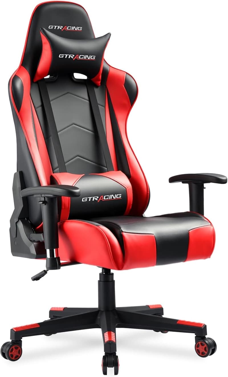 Ergonomic Gaming Chair with Adjustable Backrest & Lumbar Support - Red