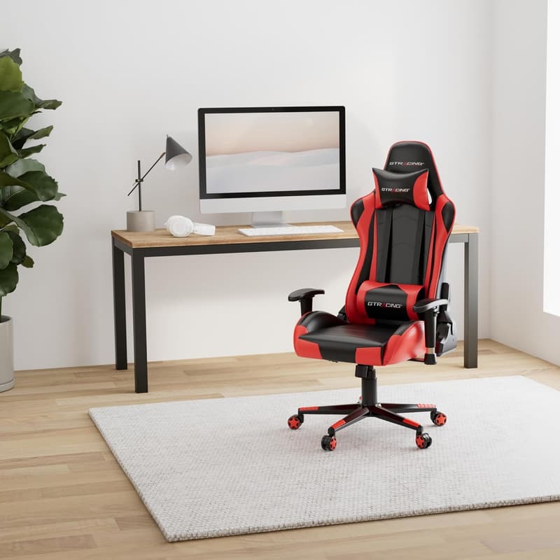 Ergonomic Gaming Chair with Adjustable Backrest & Lumbar Support - Red