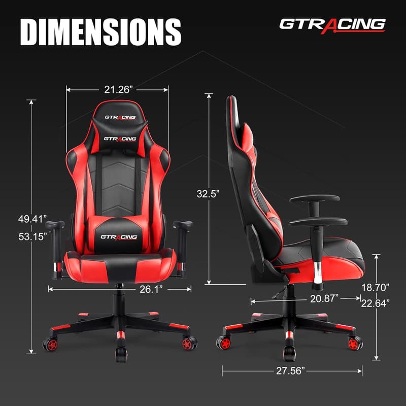 Ergonomic Gaming Chair with Adjustable Backrest & Lumbar Support - Red